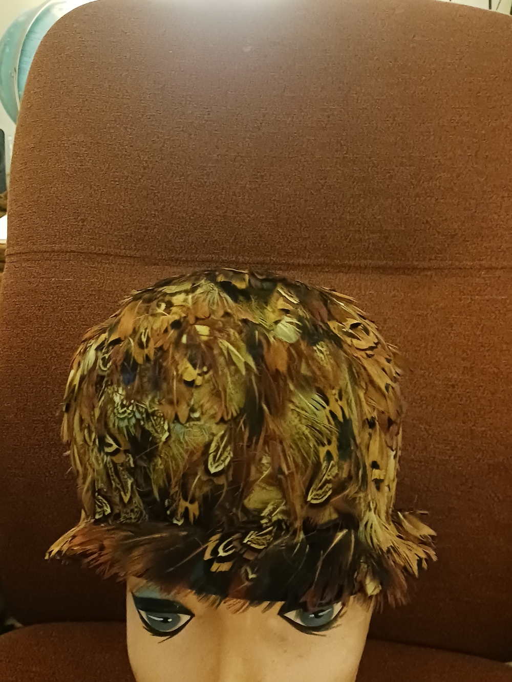 Feathered Vintage Cloche Hat in Brown and Multi